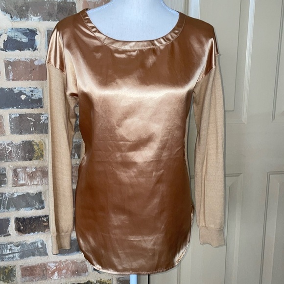 Vintage Verve Ami Gold Satin and Knit Long Sleeve Sweater Y2K Size Small - Picture 2 of 8
